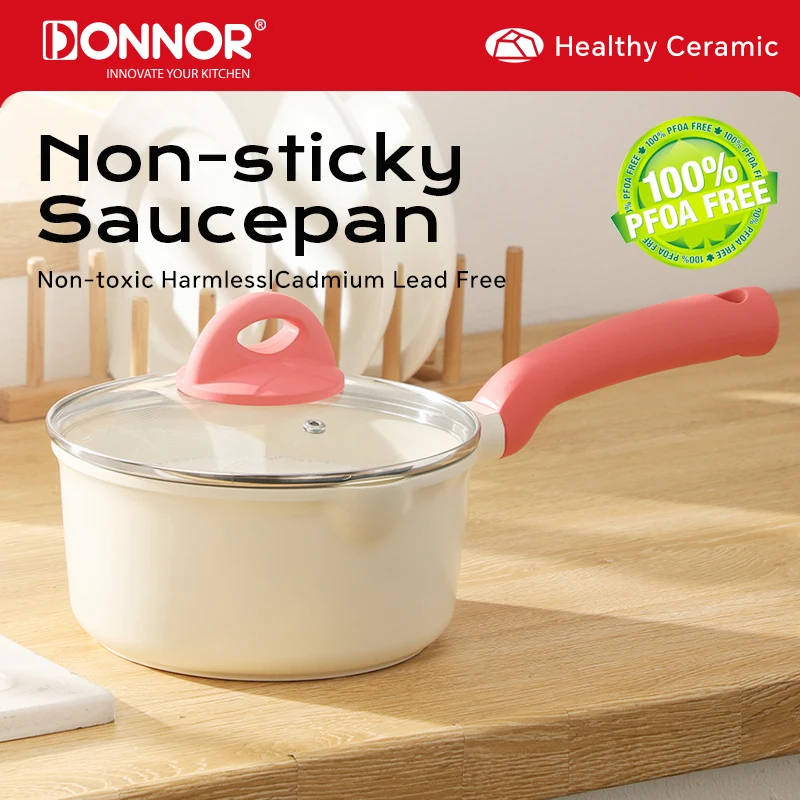 

DONNOR 18 см кастрюля с антипригарным покрытием и крышкой, кухонная маленькая кастрюля со швейцарским гранитным покрытием, индукционная удобная кастрюля для соуса, кастрюля JT460