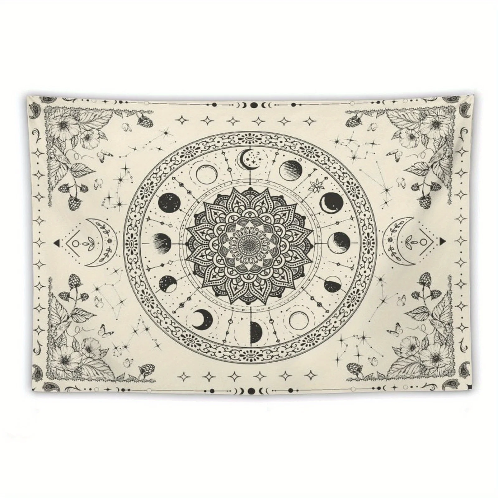 1pc Bohemian Mandala Floral Tapestry - Vintage Indian Wall Hanging with Celestial Moon and Stars Pattern for Bedroom Living Room - Image 4