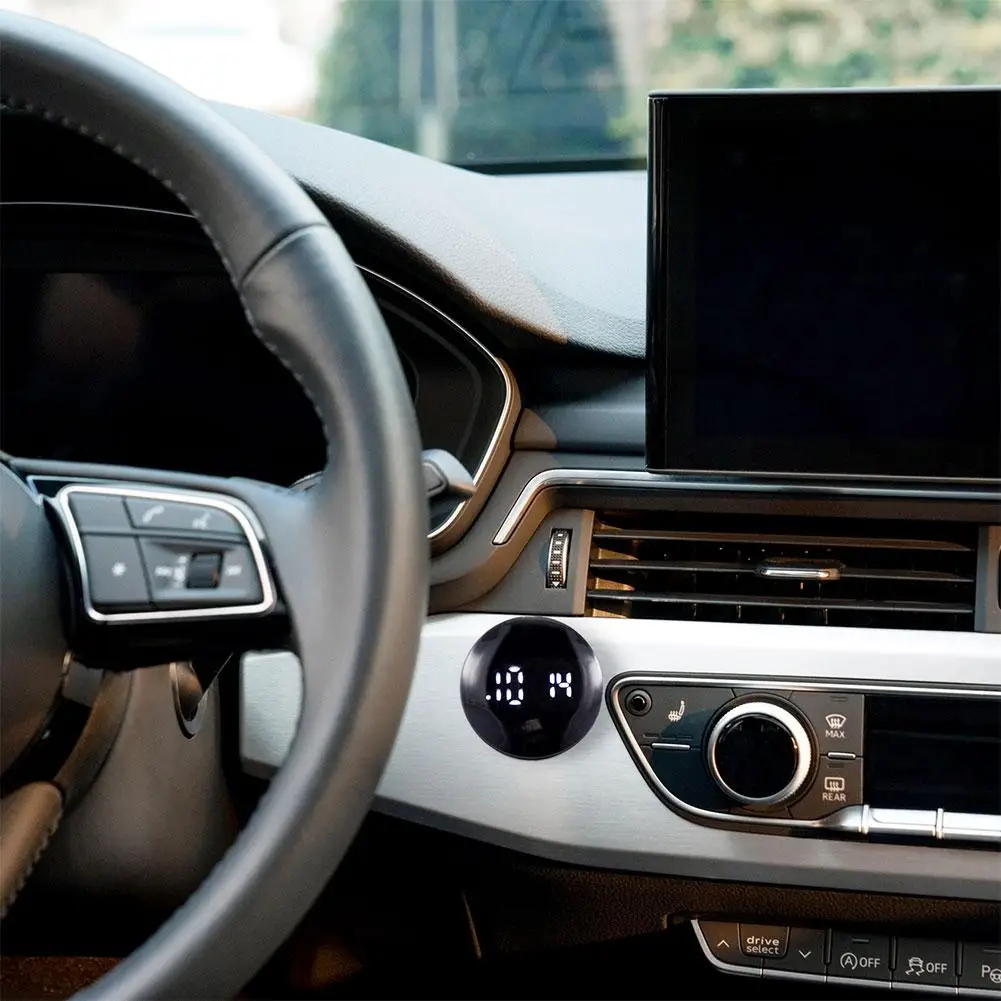 ساعة رقمية للسيارة، عصا LED على لوحة القيادة، عرض الوقت لسيارة شاحنة مكتب المنزل، دائرة زرقاء، ضوء أبيض، ساعة أوتوماتيكية مستديرة صغيرة #5