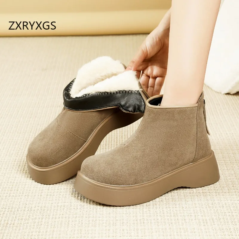 

ZXRYXGS Сапоги из матовой воловьей кожи внутри, плюшевые/шерстяные ботинки, женские зимние ботинки на танкетке на толстой подошве, теплые удобные ботинки большого размера