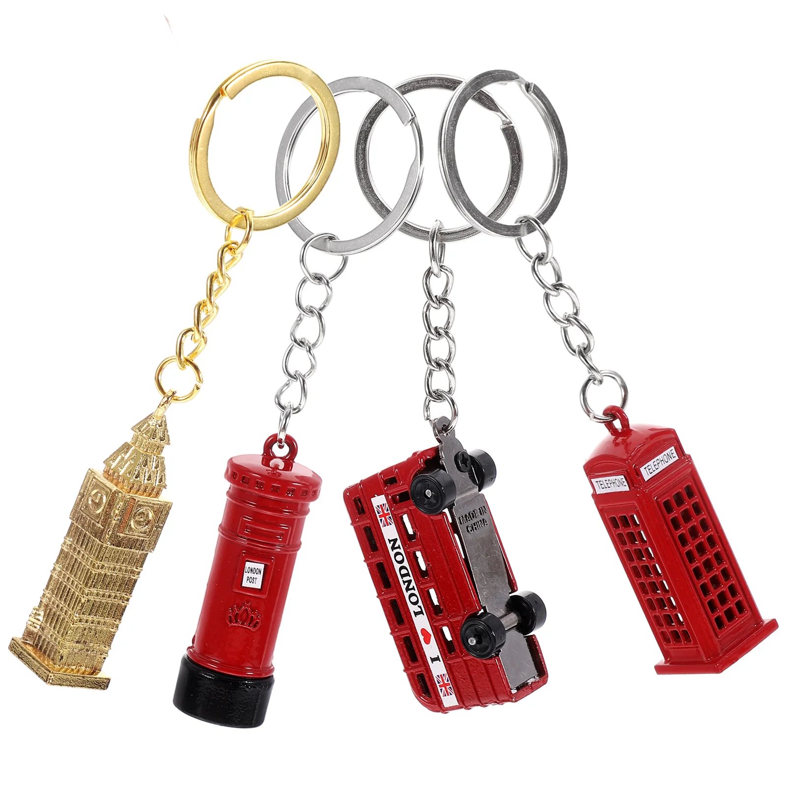 4 Pcs Key Chain Hanging Ring for Decor Bus Keychain Stickers Delicate The Tote Bag British Element Pendant Big Ben Alloy Retro