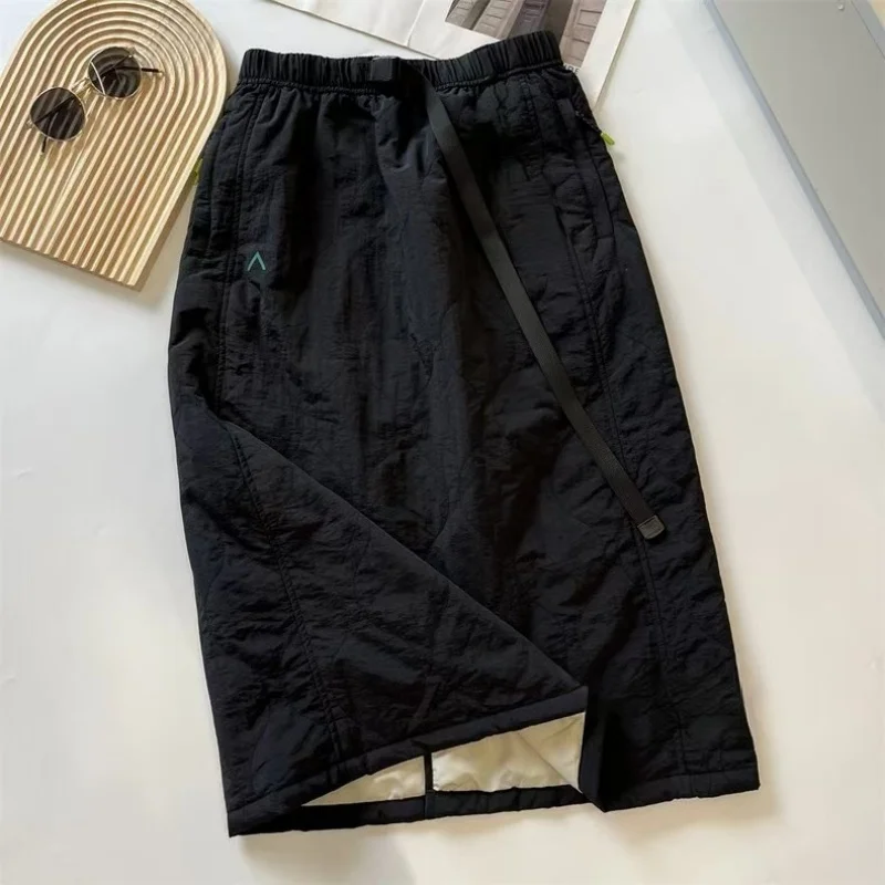 Chinese Style Vintage Cotton Midi Skirt Women Autumn Winter Thicken Linen Double Straight Split Skirt Casual Loose Y2k Skirt