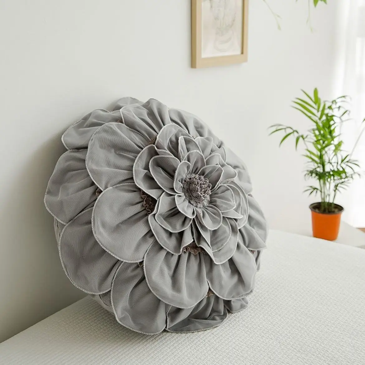 50cm Romantic flower round cushion pillow petal layers bedside throw pillow cover for backrest