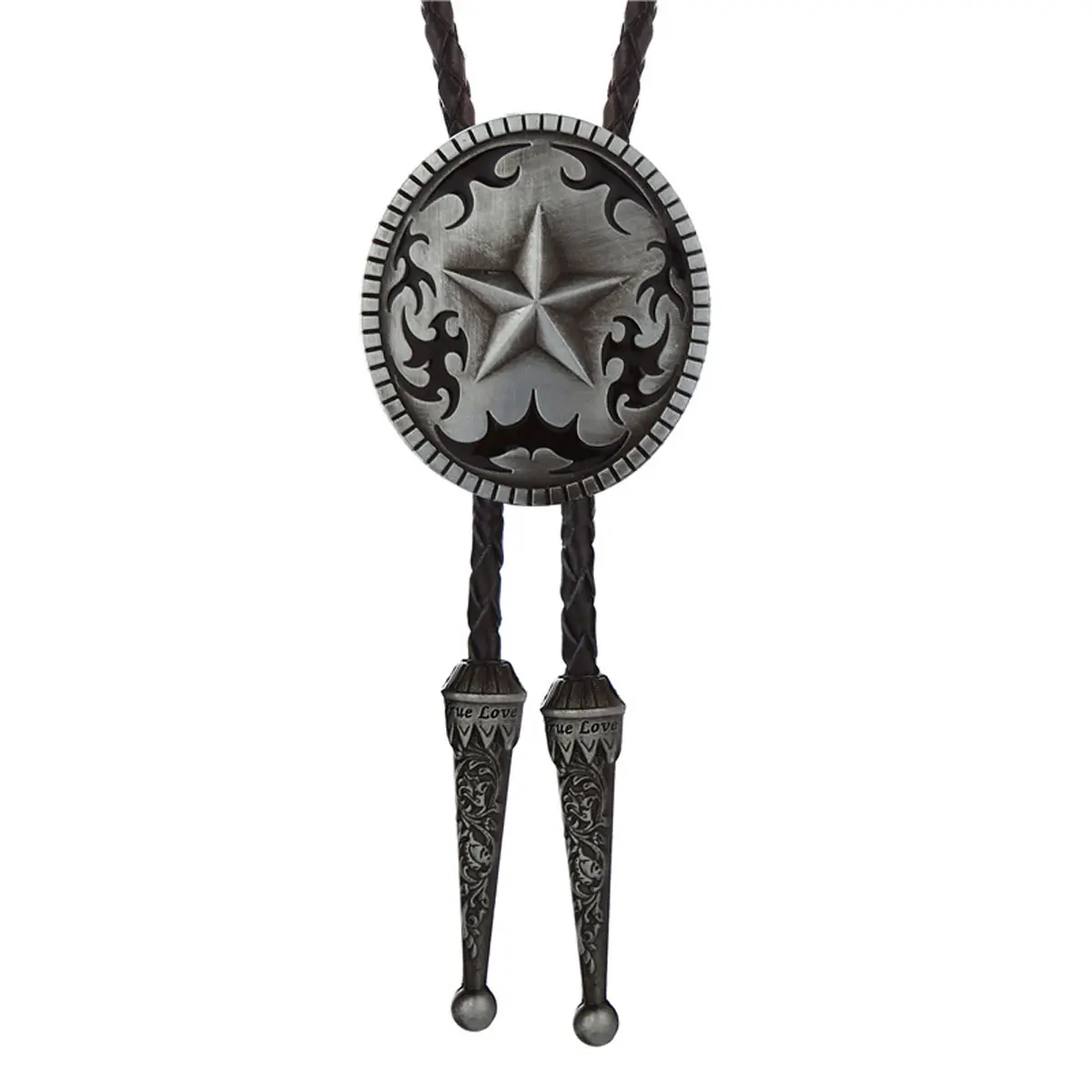 Cowboy Bolo Tie for Men Vintage Star Metal Pendant Braided Leather Rope Necktie Retro Western Costume Trend Jewelry Dropshipping