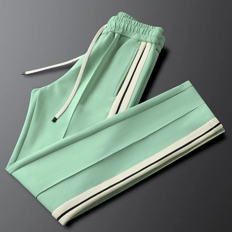 Light green men's and women's side striped casual sports pants men's autumn and winter slim slim feet cotton sweatpants