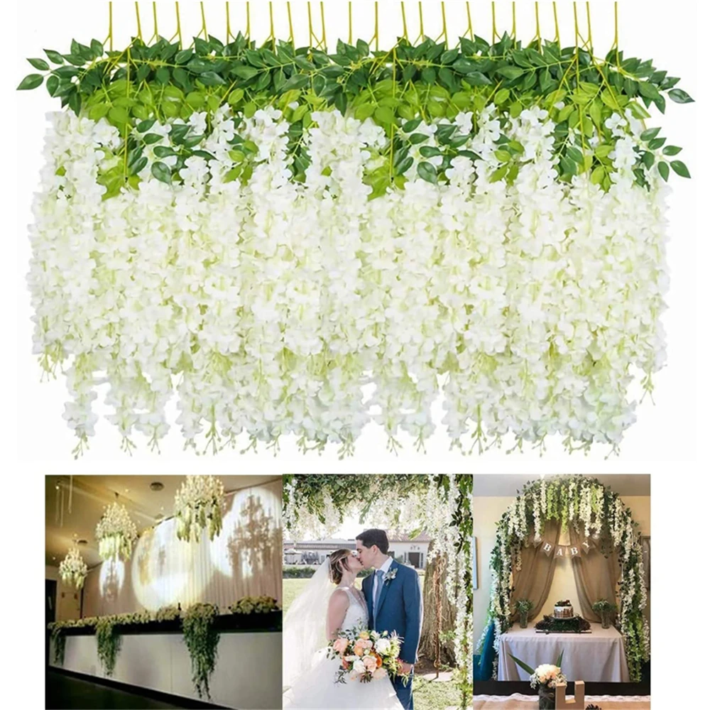 

12 Packs Wisteria Artificial Flowers for Home Wedding Decoration Hanging Fake Flower Wisteria Garland Ivy Vine Plant