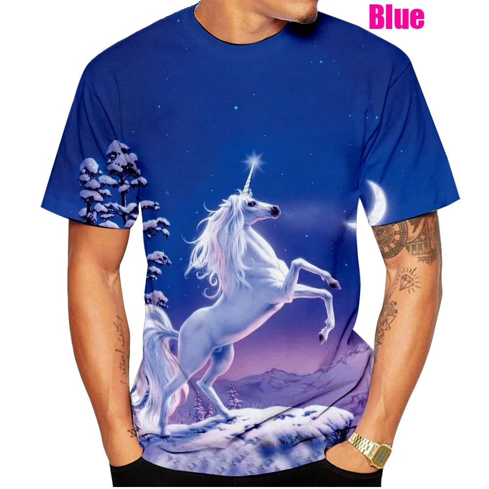 

2022 Men and Woman New Fashion Rainbow Unicorn 3D Printing Ladies Men's T-shirt Casual Horse Shirt Top (XS-5XL)