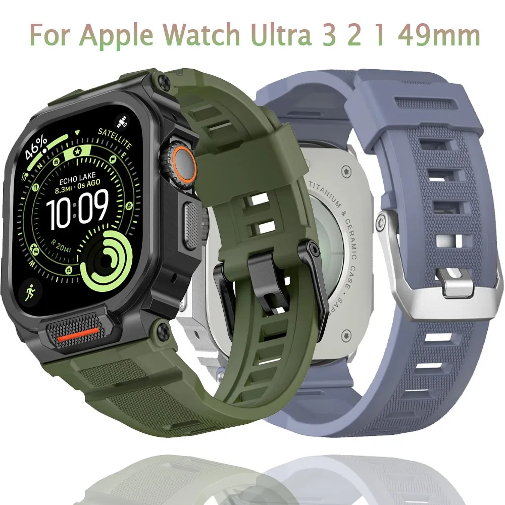 

Комплект модов из нержавеющей стали для Apple Watch Ultra 3/2/1 49 мм, аксессуары для умных часов, спортивный силиконовый браслет + металлический защитный бампер
