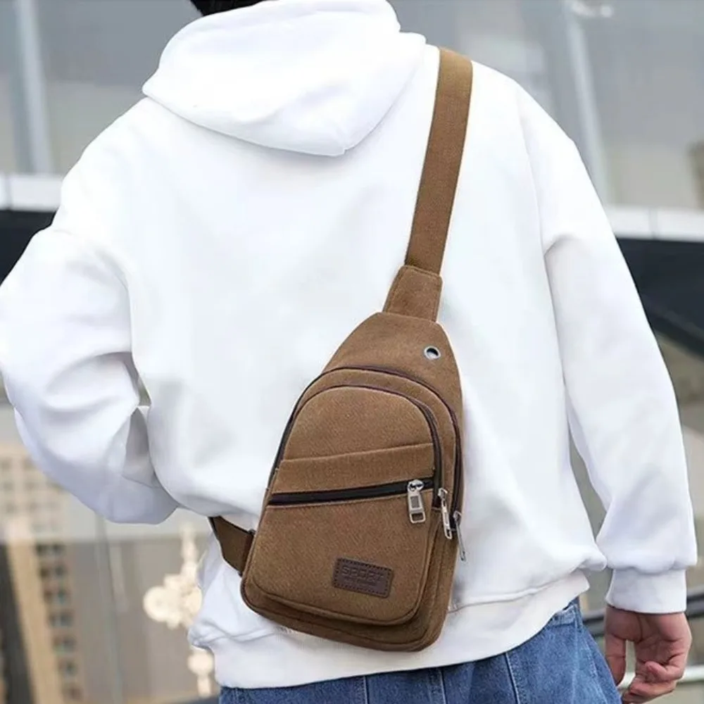 canvas Men's Chest Bag Solid Color Multifunctional Shoulder Crossbody Bag Adjustable Shoulder Large Capacity Sports Knapsack