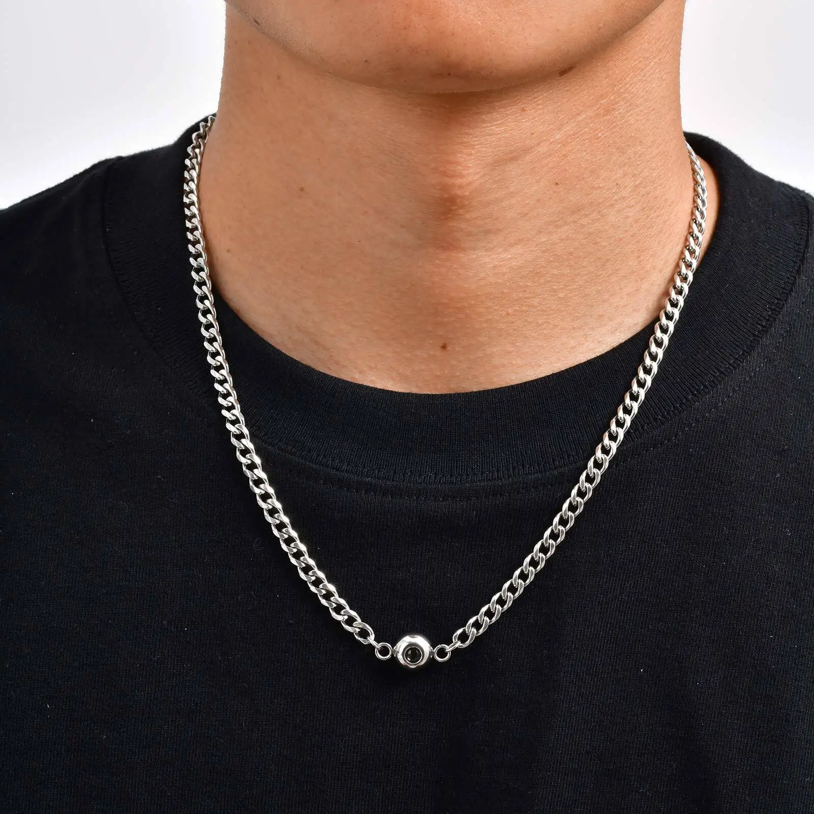 Colar de pedra de projeção personalizado para homens, colares de corrente cubana de aço inoxidável, presente de dia de aniversário