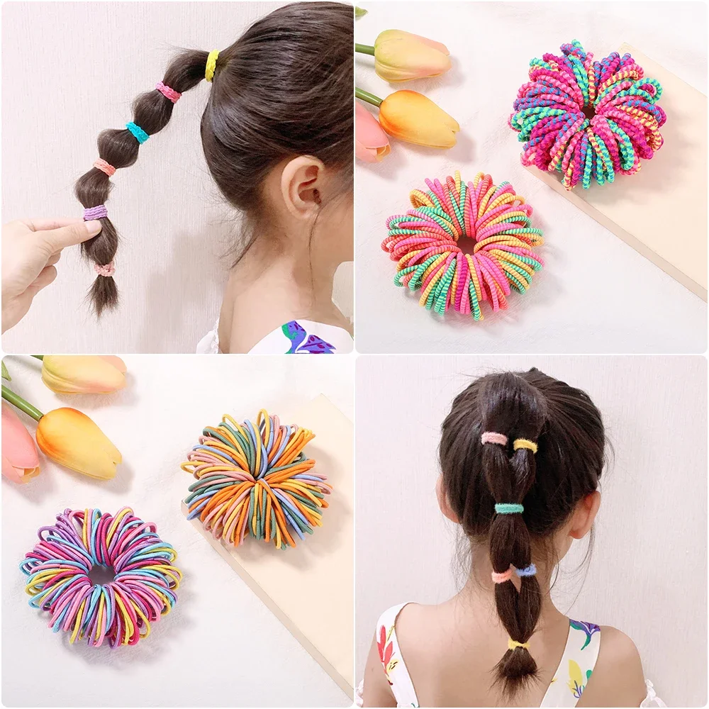 Candy Color Elastic Rubber Band para Meninas, Headband, Scrunchie, Faixas de Cabelo, Acessórios para Criança, Bebê, 50 Pcs, 100 Pcs, Novo