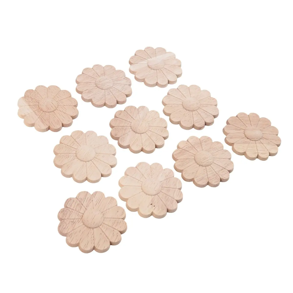 A77K 10Pcs Unpainted Round Flower Pattern Wood Carved Applique Frame Onlay Cabinet Furniture Decoration 6cm