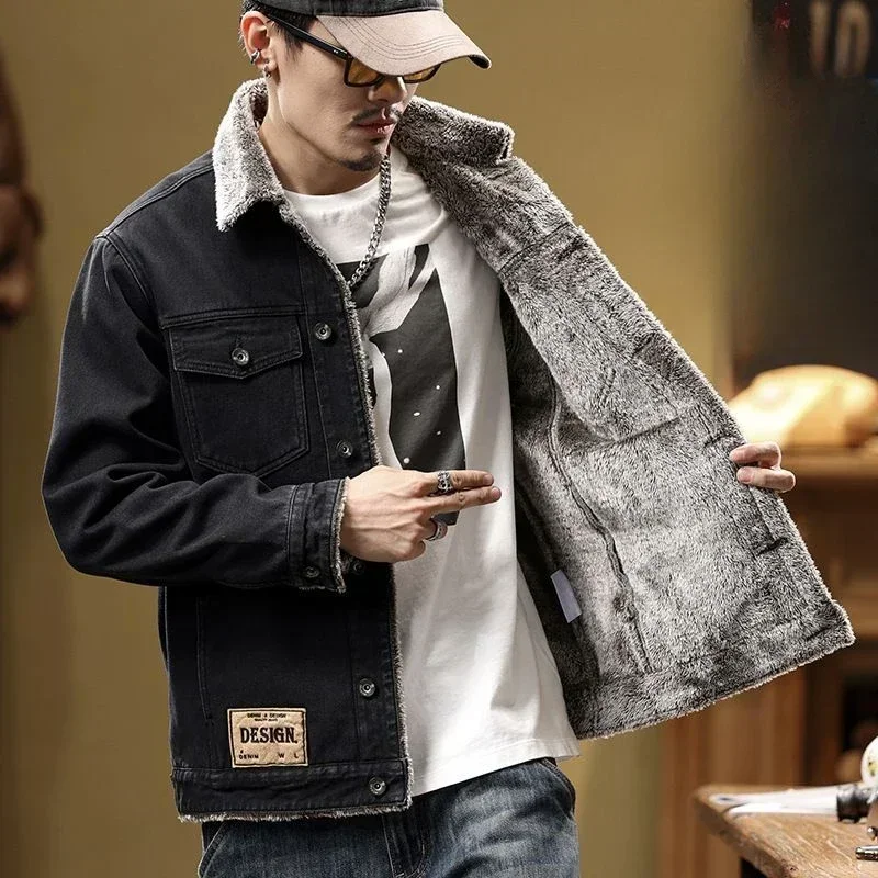 Autumn Padded Male Jean Coats Trendy Warm Men's Denim Jacket Worn Aesthetic Casual Joker Winter Outerwear Low Cost Vintage Lxury