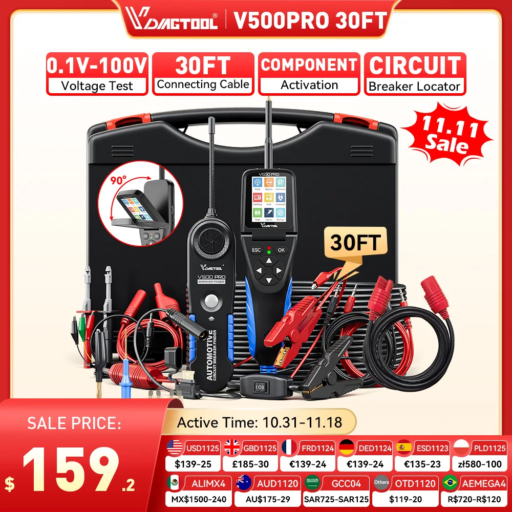 VDIAGTOOL V500PRO 30FT Auto Circuit Tester Diagnostic AVOmeter Test Tool Automotive Car Breaker Finder 2 in 1 Diagnostic Tool