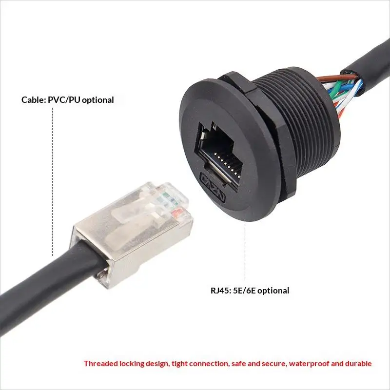 LR20 M20 Waterproof RJ45 Network Cable Connector 8P8C Cat6 Signal Adapter 0.3m To 1m Extension Network Wire With Cap