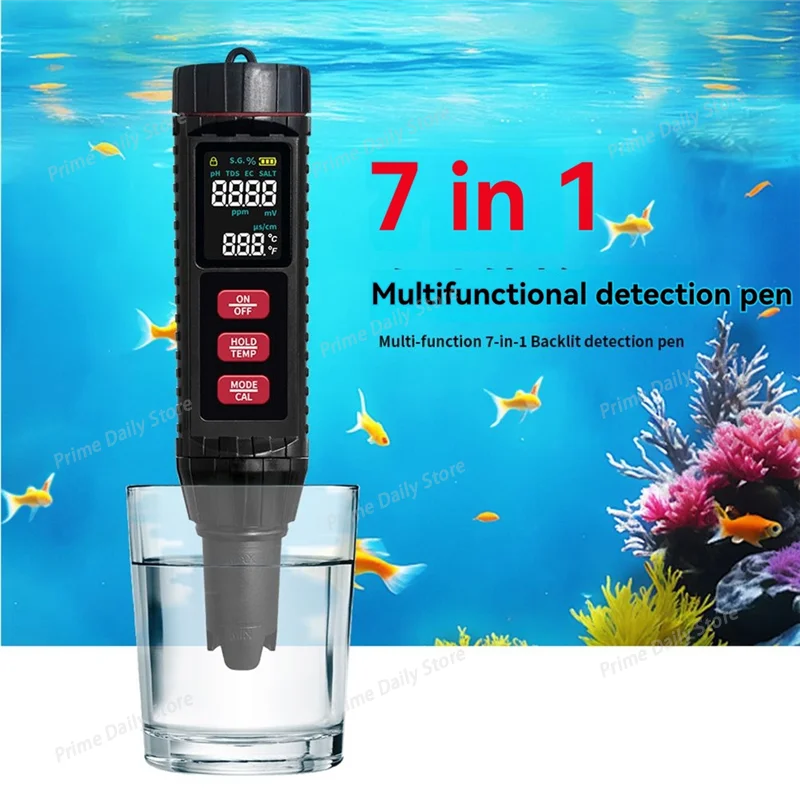 7‑in‑1 High Accuracy Water Quality Testing Pen, Multifunctional Aquarium Water Tester for PH, Salinity, TDS, Temperature Meter