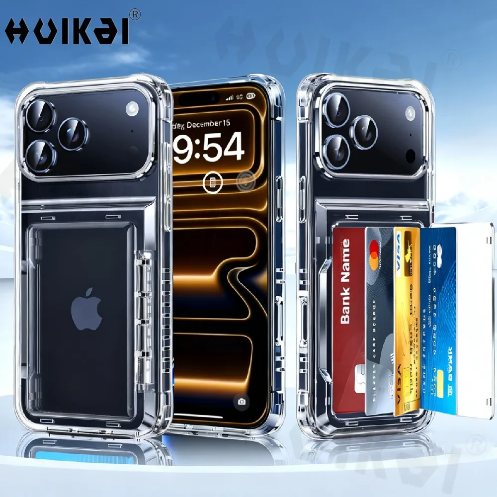 حافظة بطاقات المحفظة لهاتف آيفون 17 برو ماكس 17 اير 16 برو ماكس 15 برو 15 14 حامل فتحة الشريحة سليم هارد PC غطاء حماية عالي التحمل #1