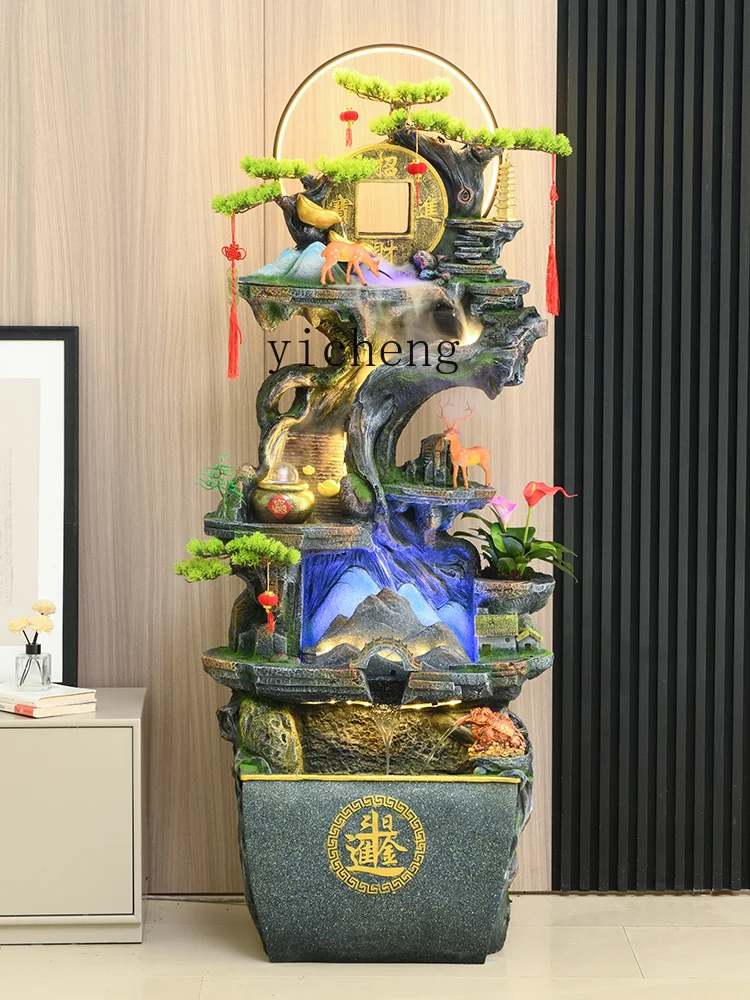 ZC New Chinese Style Rockery Fish Tank Living Room Flowing Water Ornaments Indoor TV Cabinet Humidifier