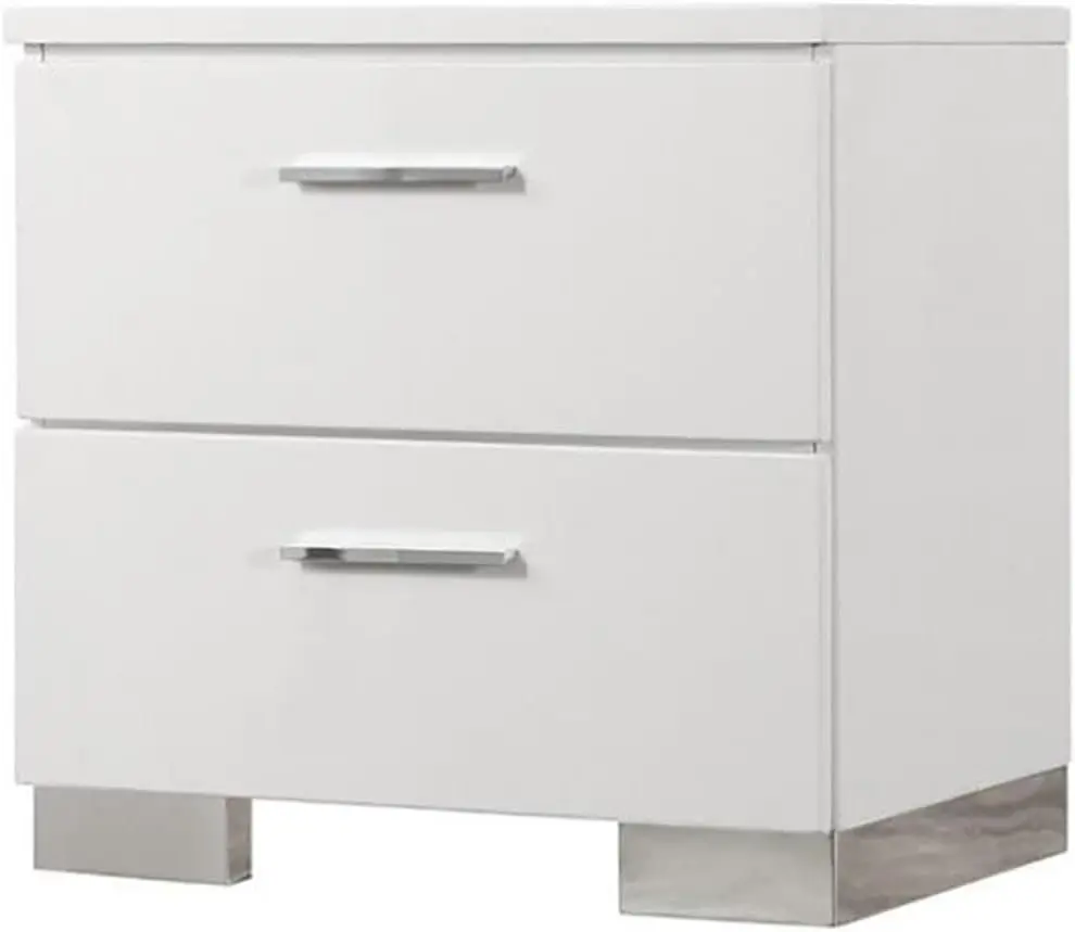 2 Drawer Nightstand In Glossy White And Chrome