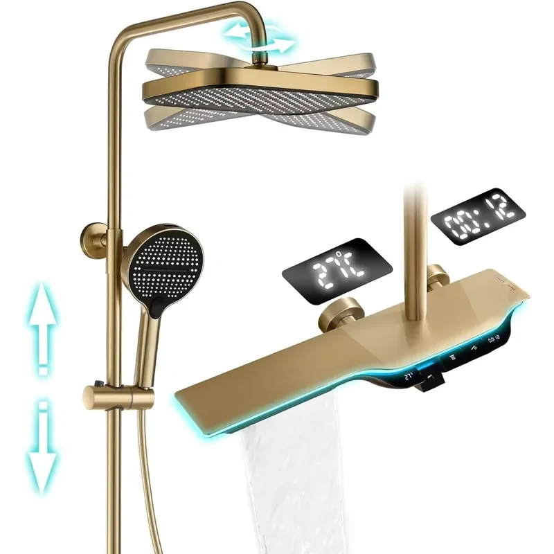 Brushed Gold Exposed Bathroom Shower Set Bathroom Shower System Bathroom Shower Faucets