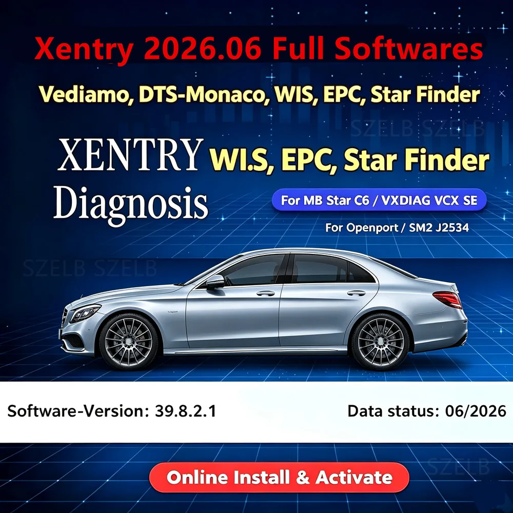 2026.06 Полное диагностическое программное обеспечение Xentry Vediamo DTS WIS EPC Starfinder для Openport SM2 J2534 /C6/VCX SE/ VXDIAG с удаленной установкой