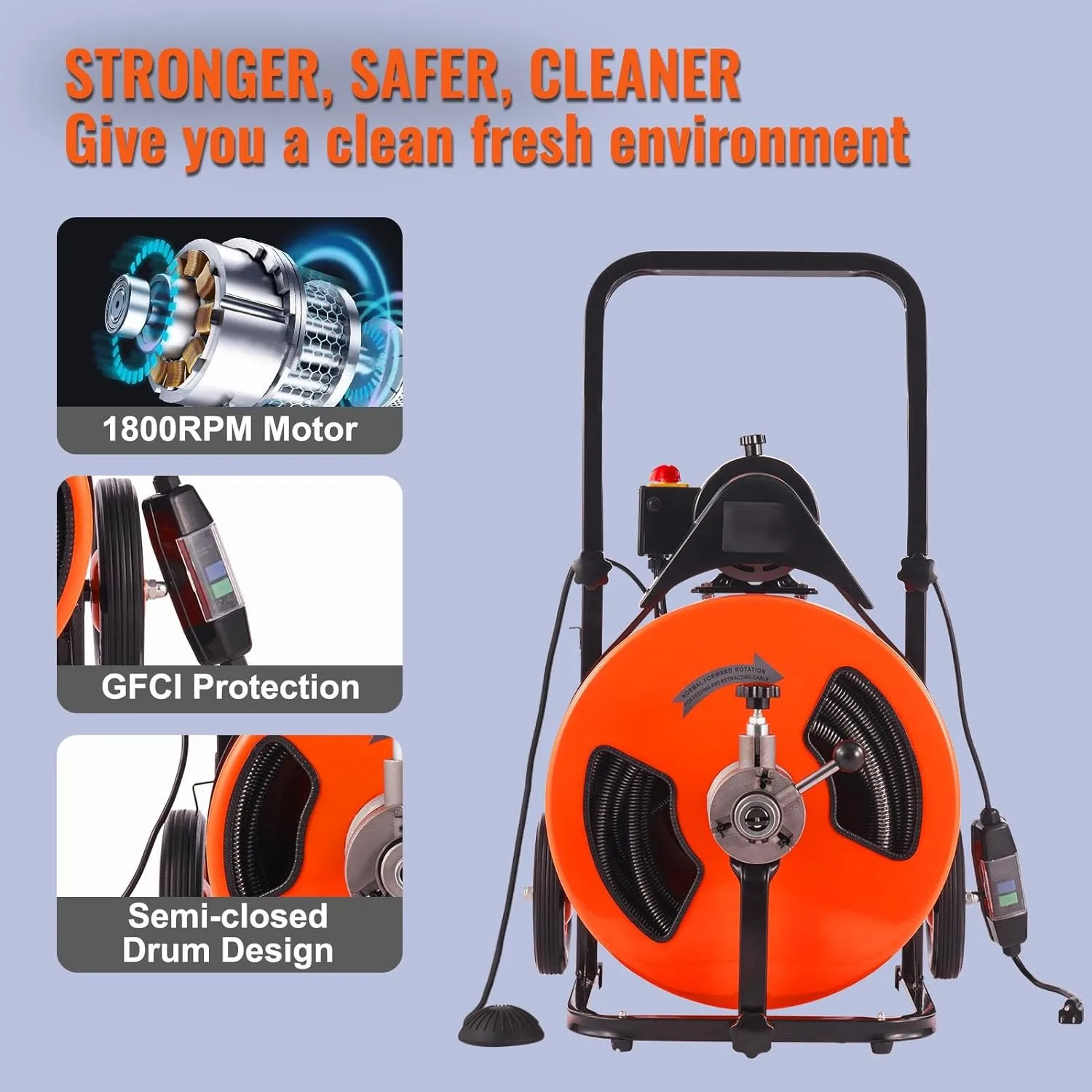 Drain Cleaning Machine 200W Sewer Snake Auger Cleaner Electric Clog Remover Plumbing Tool