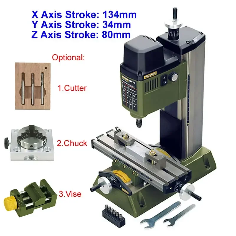 PROXXON Milling Machine MF70 Bench Driller Woodworking Lathe with Dividing Head Chuck Tungsten Steel Cutter Bits Vise