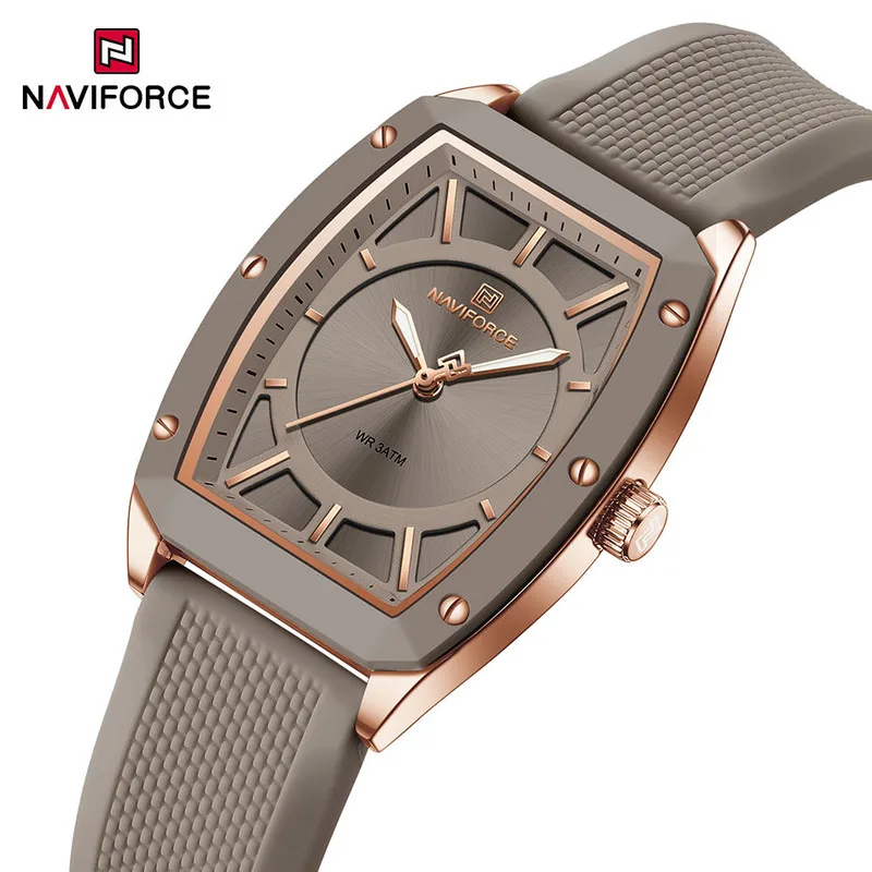 NAVIFORCE-Montre à Quartz Tonneau pour Femme, Bracelet Silicone, Grand Cadran, Montre-Bracelet Étanche, Élégante, dehors, Dames, 5049