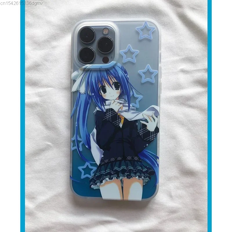 Kawaii Anime Blue Girl Cute Star Graphic Phone Case For iPhone 16 15 14 13 12 11 Pro Max Plus Y2K Cartoon Harajuku Fun Cover