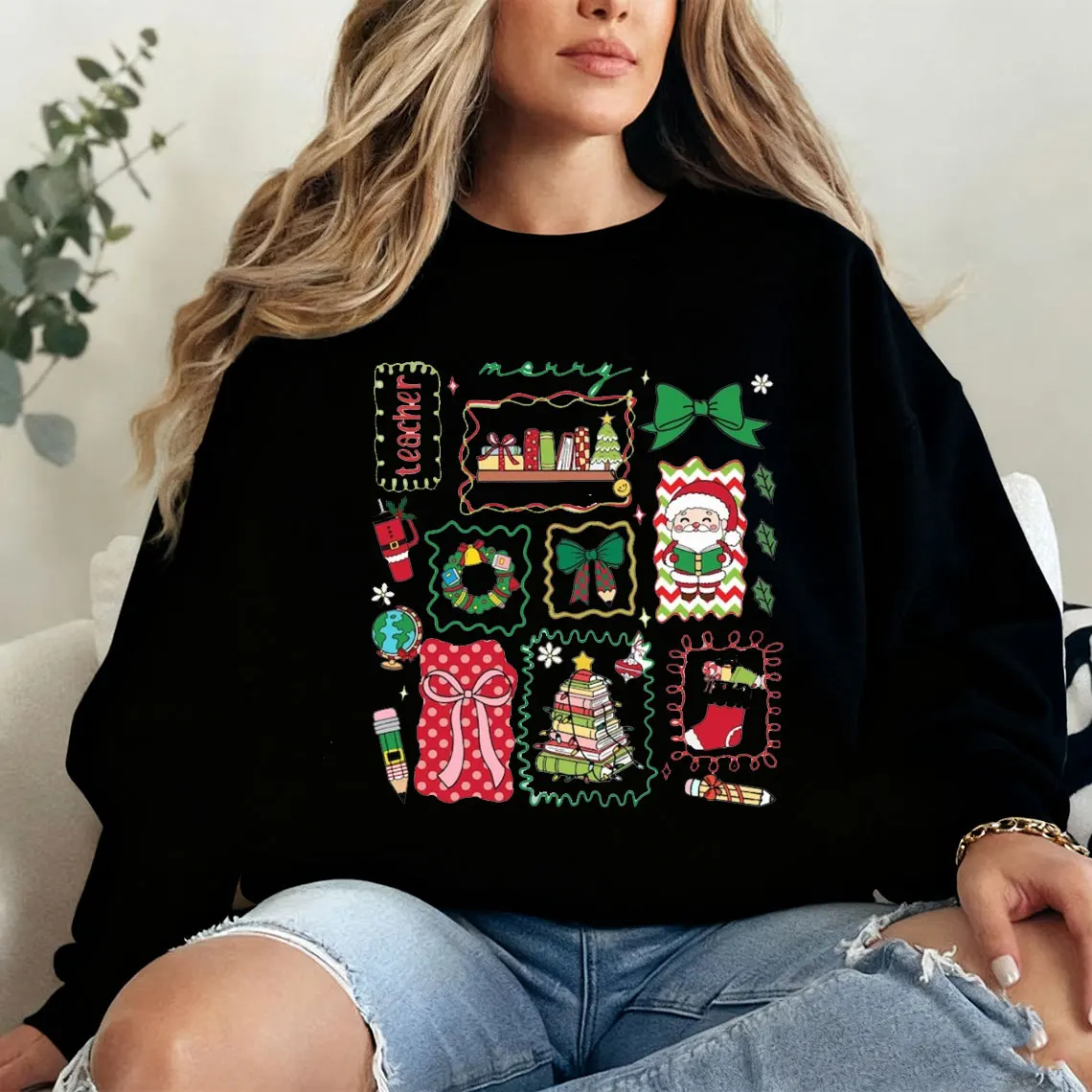 Merry Teacher Christmas Teacher Coquette مريح جديد في هوديس وبلوزات أساسيات ملابس الشارع الكلاسيكية الكلاسيكية