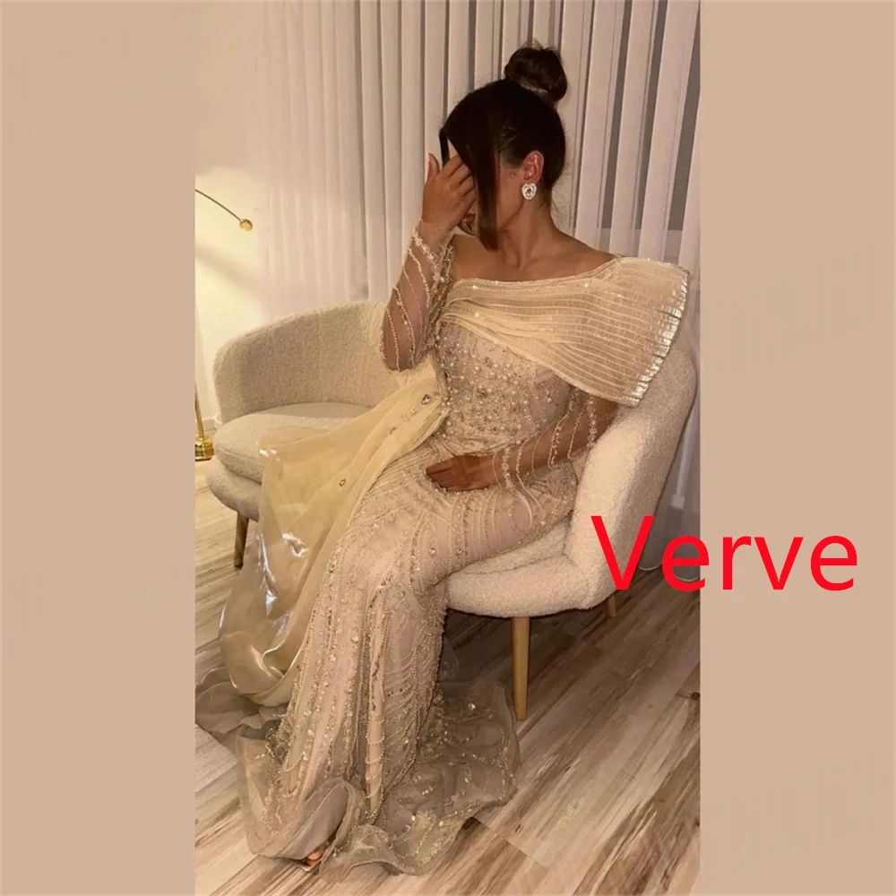 

Customized Sexy Tulle Evening Dress Exquisite Off the Shoulder Long Sleeves Prom Dress Court Train Zipper Back Cocktail Dress