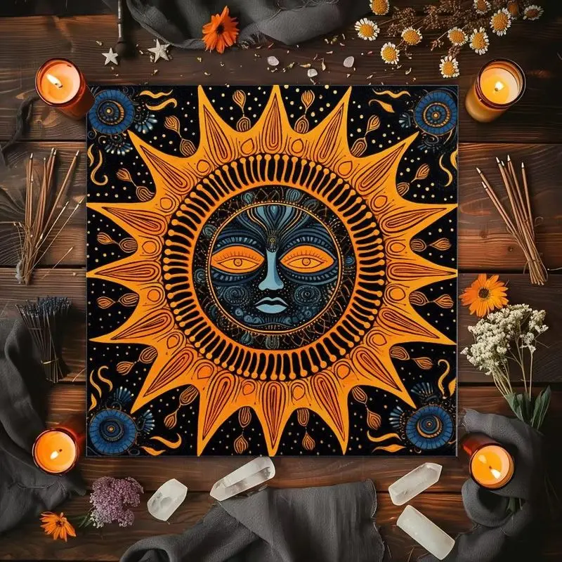 VIKAMA Tribe Wind Man Face Sun Tarot Card Tablecloth Mysterious Divination Altar Cloth Ritual Table Mat Background Cloth