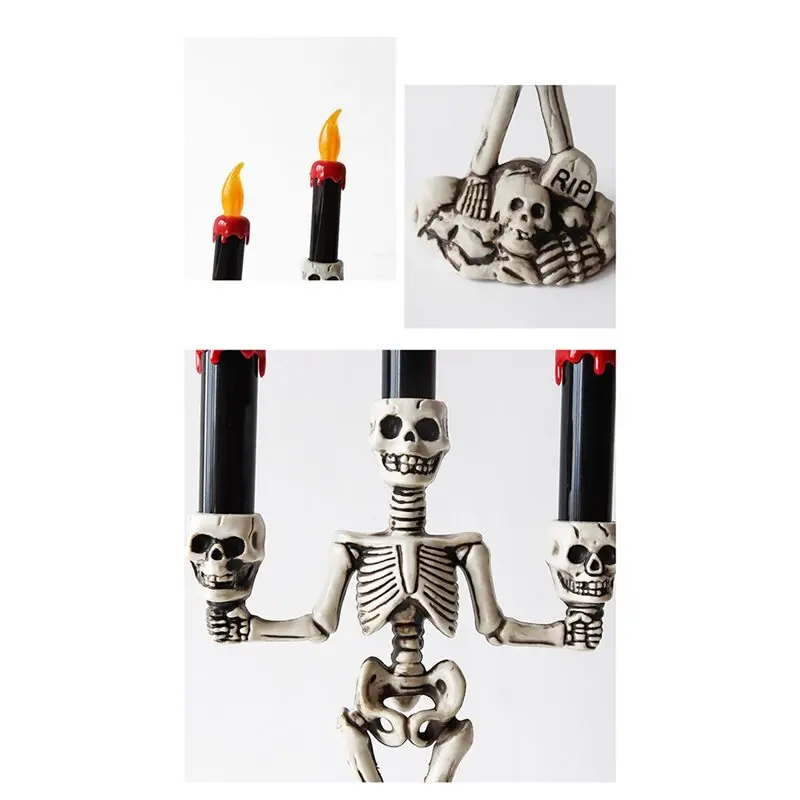 House Decor Halloween Decoration LED Candle Holders Skull Candlestick Flameless Candles Holder Stand Horror Props