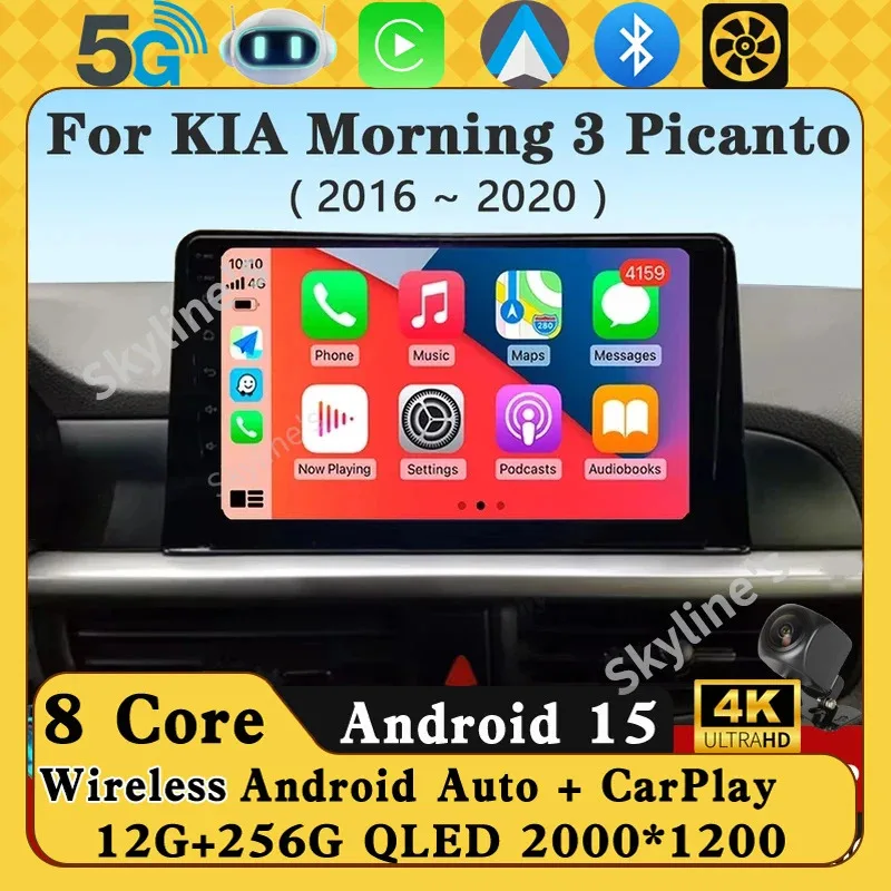 

9 Inch Car Multimedia Player for KIA Morning 3 Picanto 2016 2017 2018 2019 2020 Android 15 Car Stereo Car Radio GPS Carplay Auto