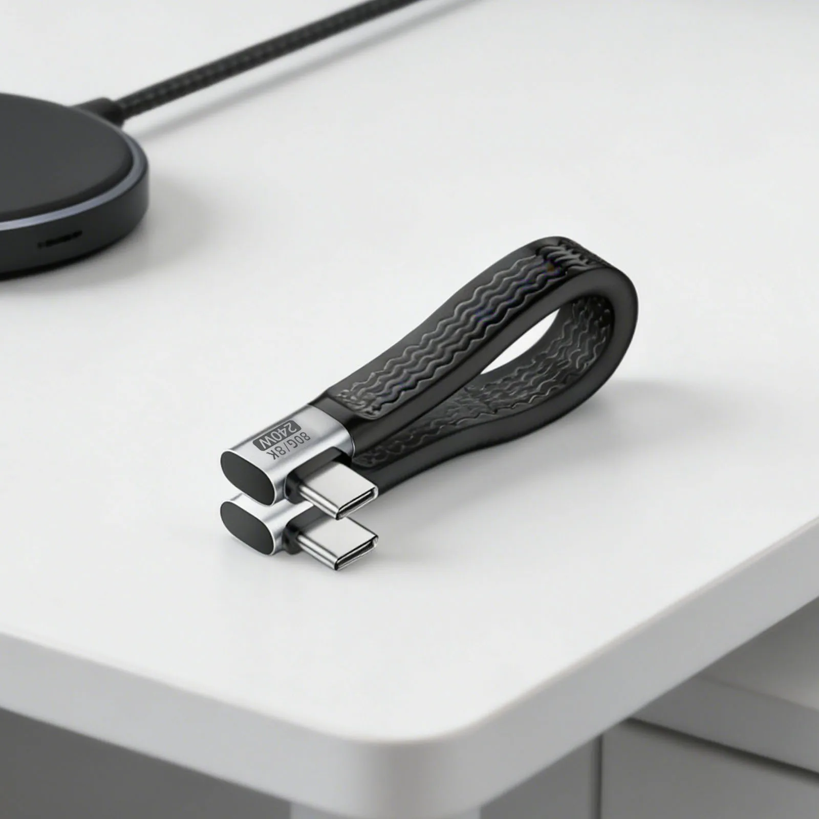 Type-C Soft Flat Cable 240W 8K 60HZ USB4 Charging Cable 80Gbps Data Transfer Flexible Cord 90 Degree Side Bend for Laptop Phone