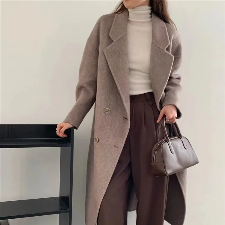 

Factory direct sales 2023 autumn and winter silk rabbit hair high-end goods double-sided cashmere coat women's plus long loose,