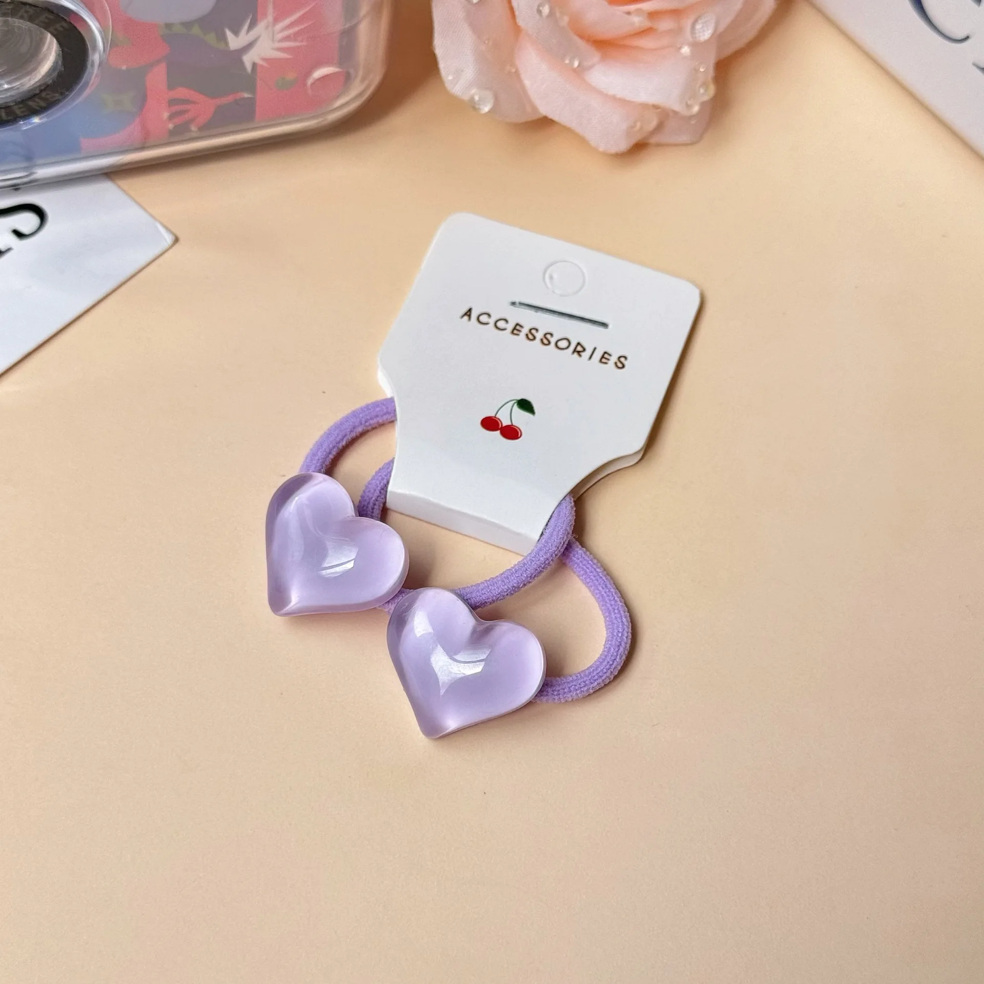 ربطات شعر للأطفال مكونة من قطعتين من أربطة صغيرة بلون الحلوى على شكل قلب خوخي وخالية من العقبة المطاطية الناعمة القابلة للتمدد للأطفال الصغار