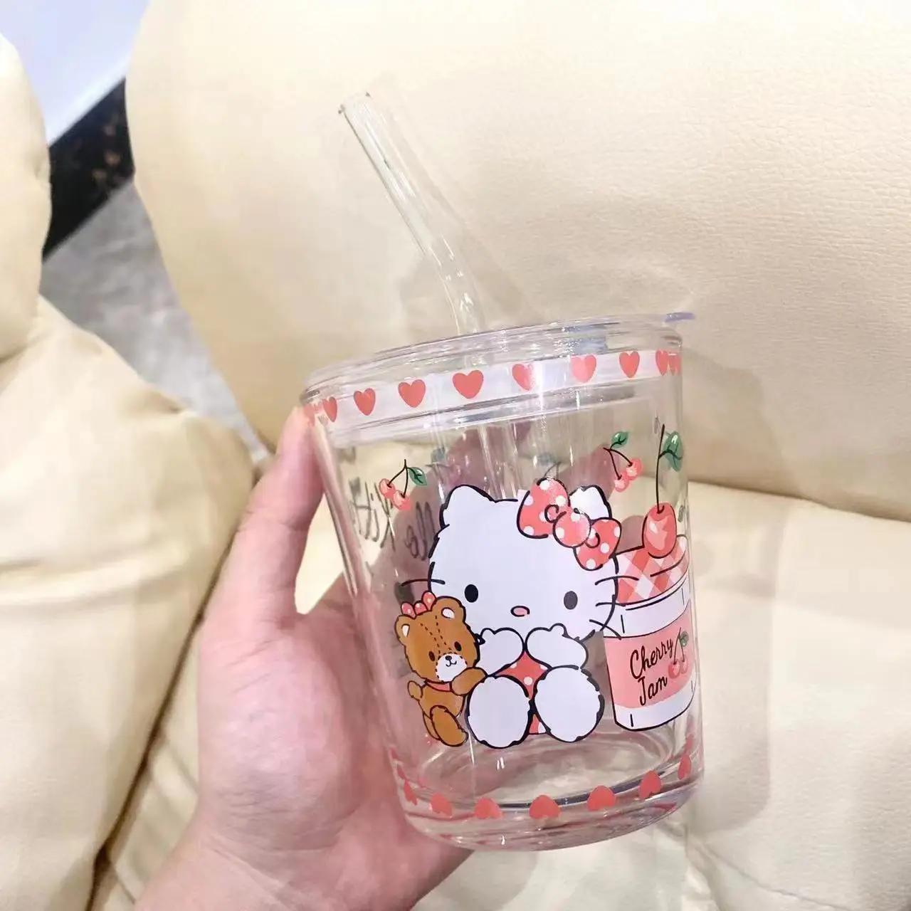 Sanrio Hello Kitty Kuromi My Melody Cinnamoroll Glass Home Children Cup Cute Cartoon Milk Cup Tea Cup Summer Water Bottles