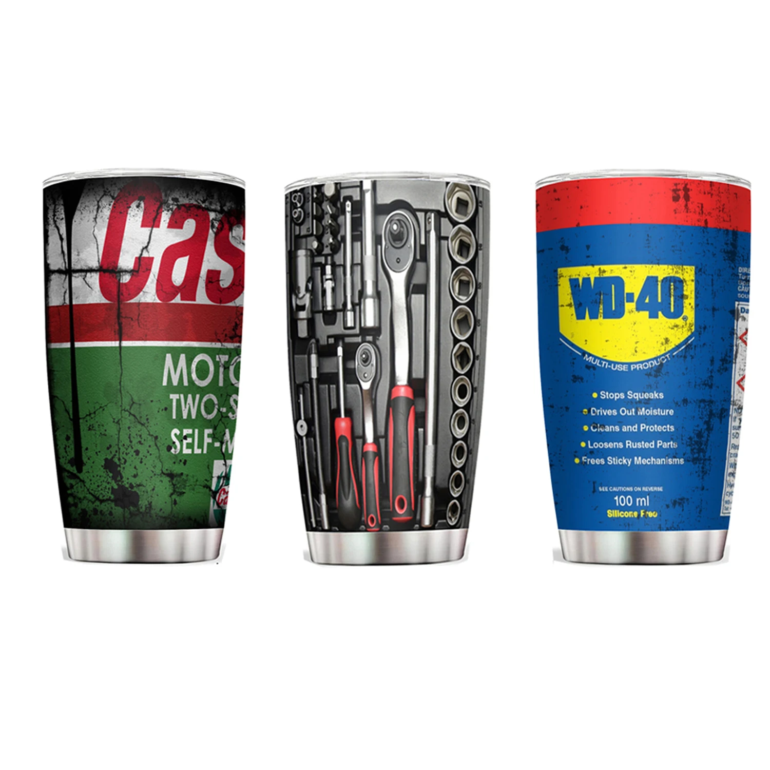 Gobelet isolé en acier inoxydable de 20Oz, filtre à huile moteur WD40, impression à Double paroi avec paille et couvercle, garde la boisson froide et chaude, tasse de voiture
