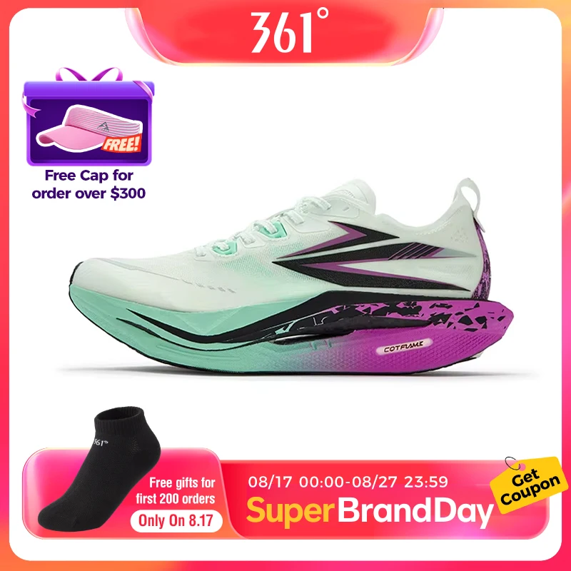 361 Degrees Flame 5 Men's Running Shoes Carbon Plate Breathable Stable Rebound Grippy Durable Marathon Male Sneakers