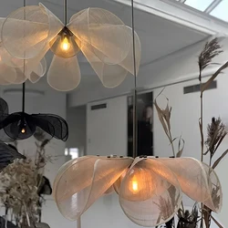 Japanese Wabi Sabi Flower Pendant Lights French Fabric Modern Ceiling Chandelier Living Bedroom Home Decor Lighting Hanging Lamp