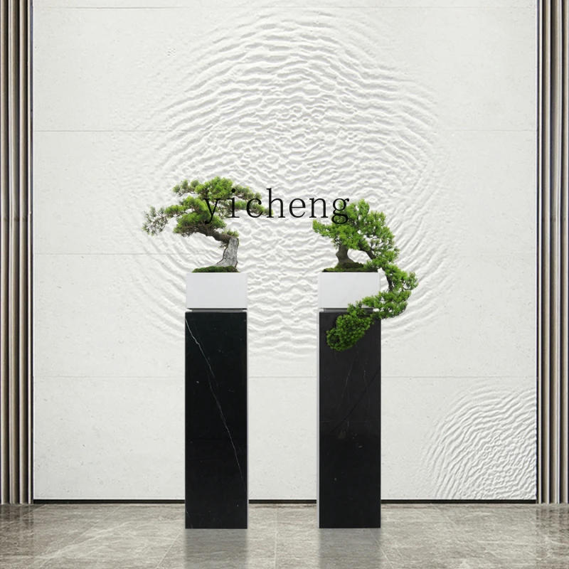 HP-30 New Chinese Style Welcome Pine Floor Decoration Marble Flower Stand Bonsai Vase Decoration
