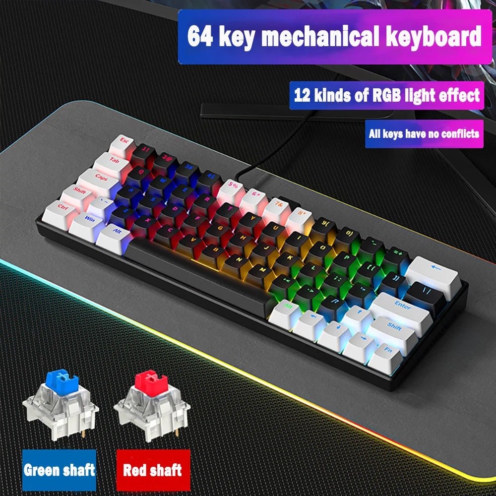 

64 Keys Gaming Keyboard Wired Keyboard Color Matching Backlit Mechanical Feel Computer E-sports Peripherals for Desktop Laptop