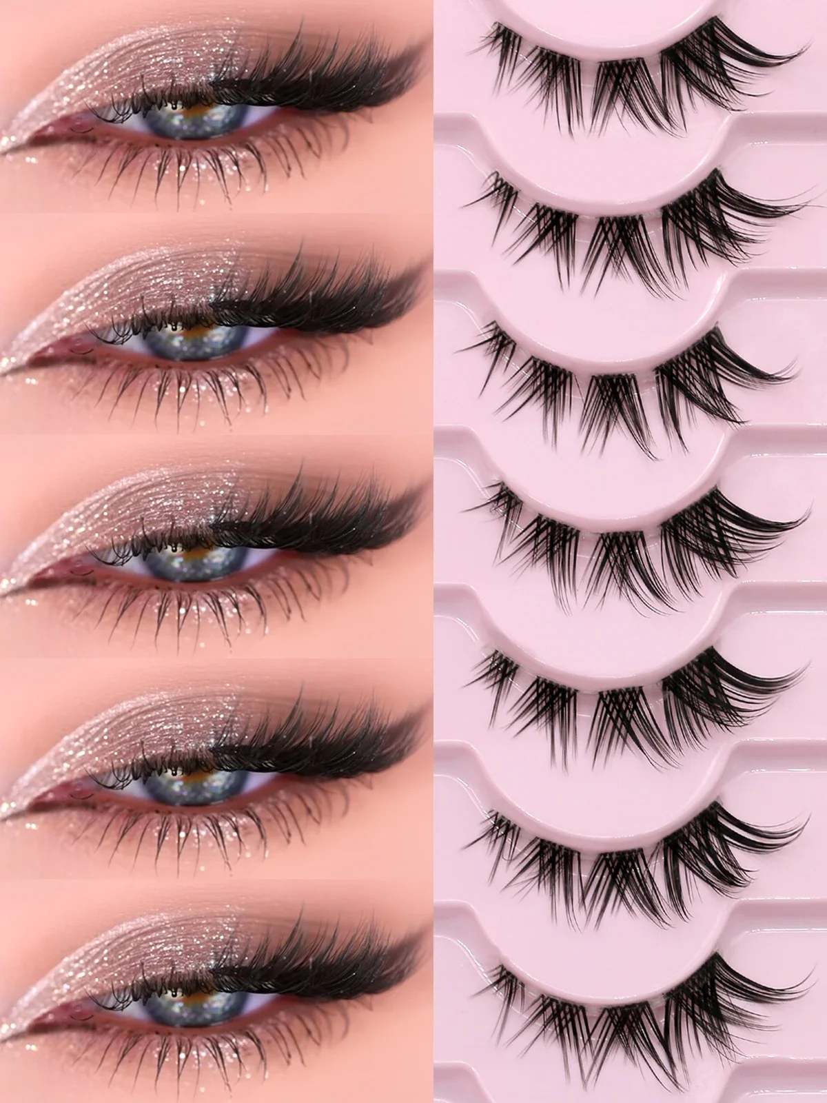 GROINNEYA Cat Eye Lashes Soft Natural Faux Mink Eyelashes Fake Lashes Natural Look Wispy Winged End Eye Elongated Half Lashes