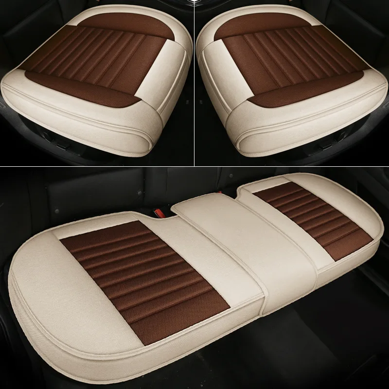 Car Breathable Protective Seat Cover Universal Non-Slip Seat Cushion Flax The Fabric Front/ Rear Seat Decorative Mat Accessories