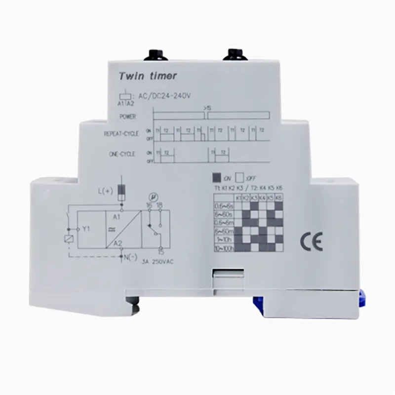 Double Set Repeat Cycle DIN Rail Mouting Time Relay AC/DC24-240V Input Timer DHC19S-S