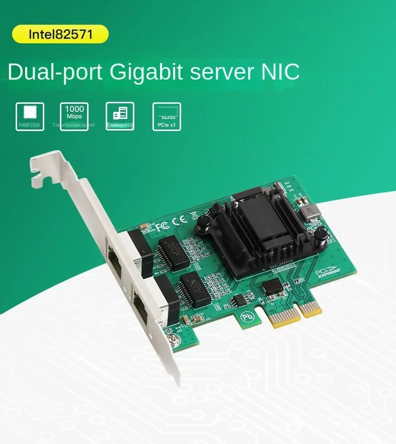 

New PCIe 1x Gigabit Dual Port Server Network 2*RJ45 Port Lan Adapter Card 2.5G 10/100/1000Mbps Ethernet Controller for Desktop