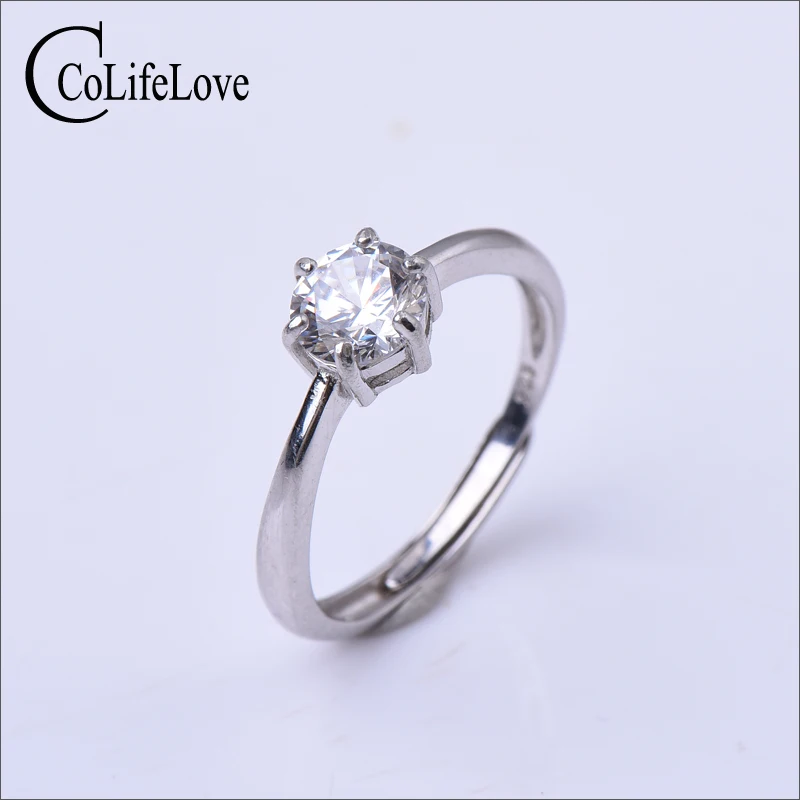 Classic Moissanite Engagement Ring 0.5ct 5mm D Color Moissanite Silver Ring with 3 Layers 18K Gold Plating