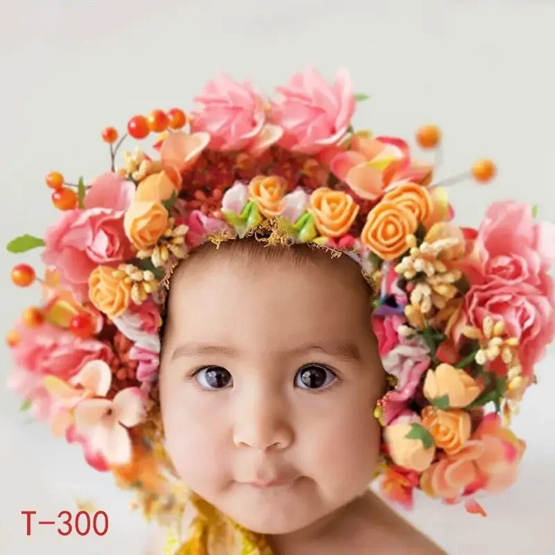 Newborn Photography Props Baby Flowers Handmade Colorful Bonnet Hat Infant Studio Shooting Photo Props Posing Accessories