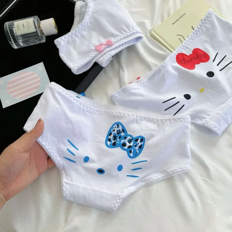 Sanrio hello kitty calcinha triangular feminina dos desenhos animados sexy meninas algodão de cintura baixa impressão calcinha respirável moda roupa interior